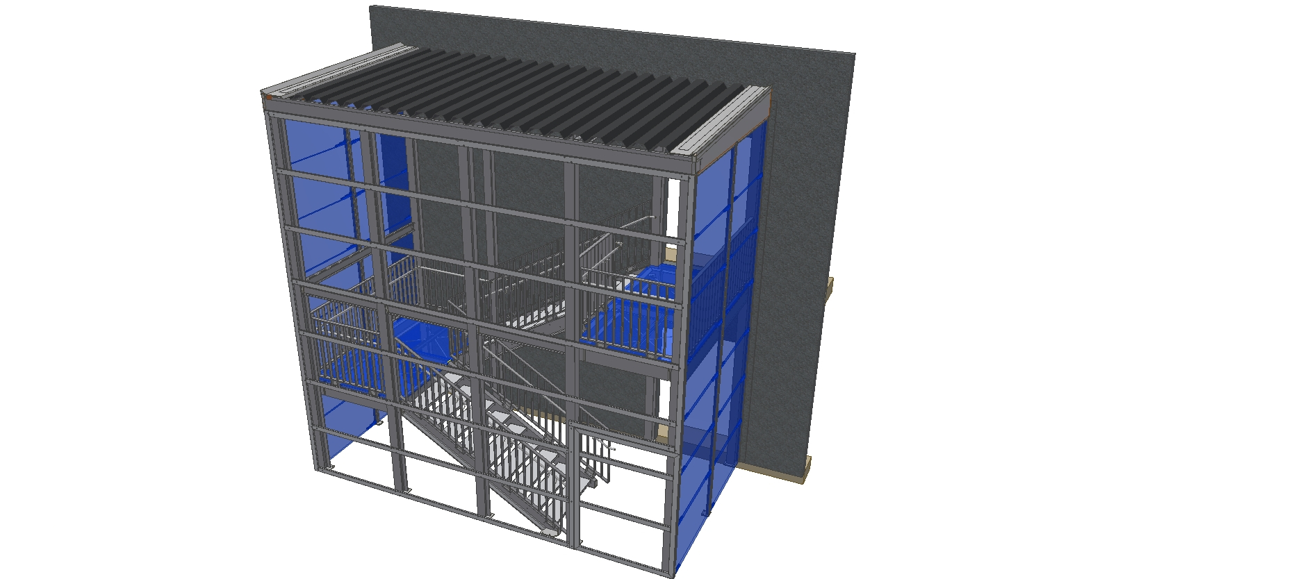 Staircase system with canopy for school administration building